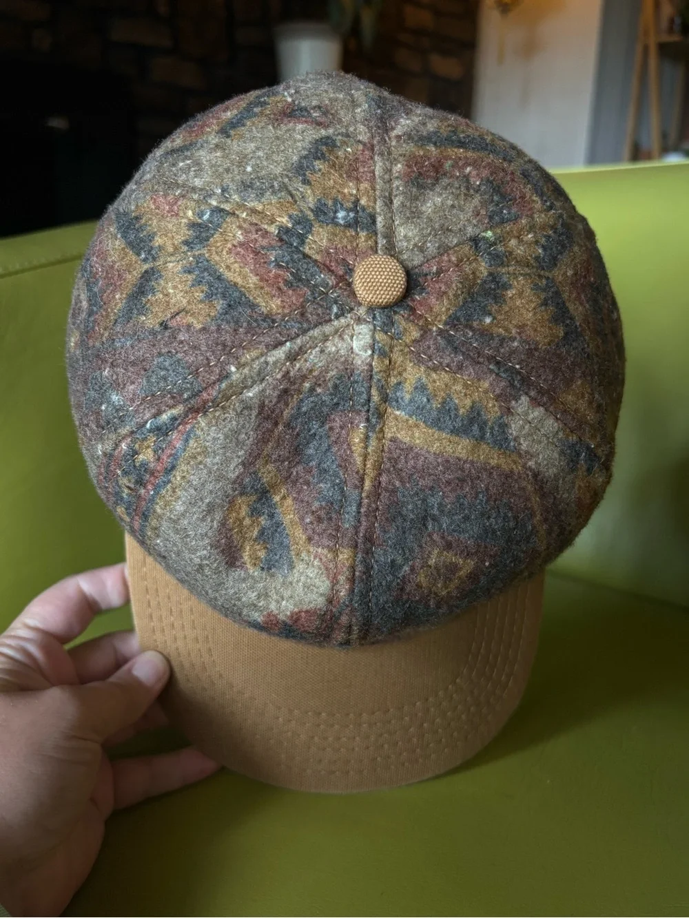 Vintage Carhartt Aztec Wool Snapback Hat Brown Duck Canvas Brim USA Made